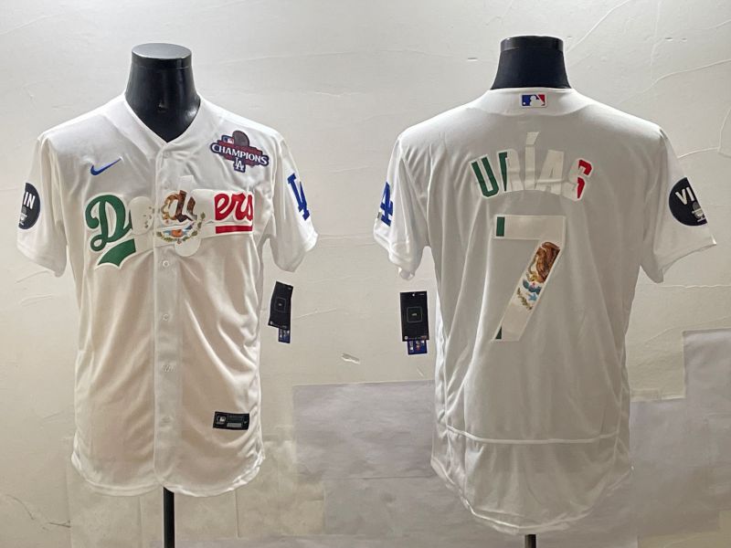 Men Los Angeles Dodgers 7 Urias White Mexico Elite 2025 Nike MLB Jersey style 2